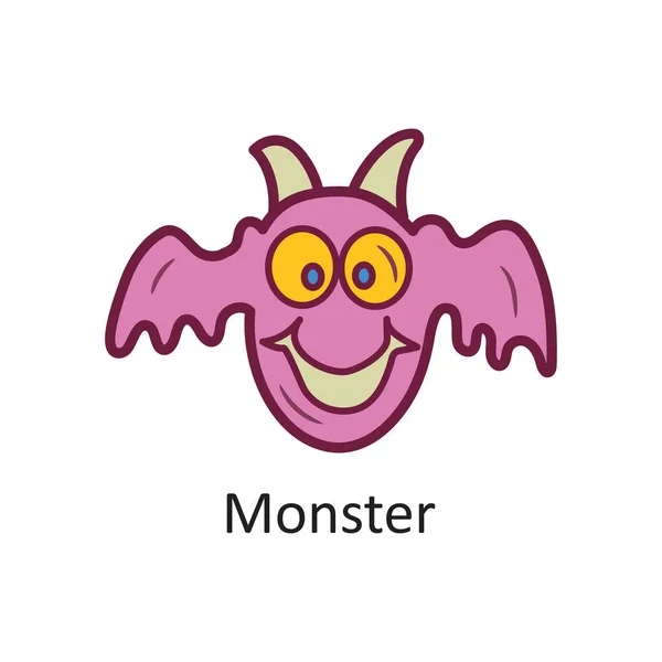 Monster Vector Gevulde Omtrek Pictogram Ontwerp Illustratie Halloween Symbool Witte — Stockvector