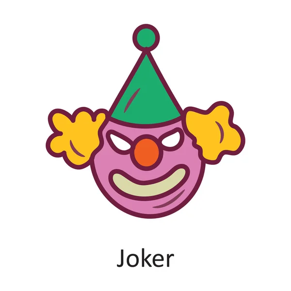 Joker Vector Filled Outline Icon Design Illustration Halloween Symbol White — Stock Vector