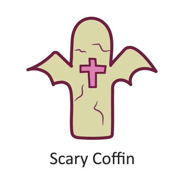 Scary Coffin Vector Gefüllte Umrisse Icon Design Illustration Halloween Symbol — Stockvektor