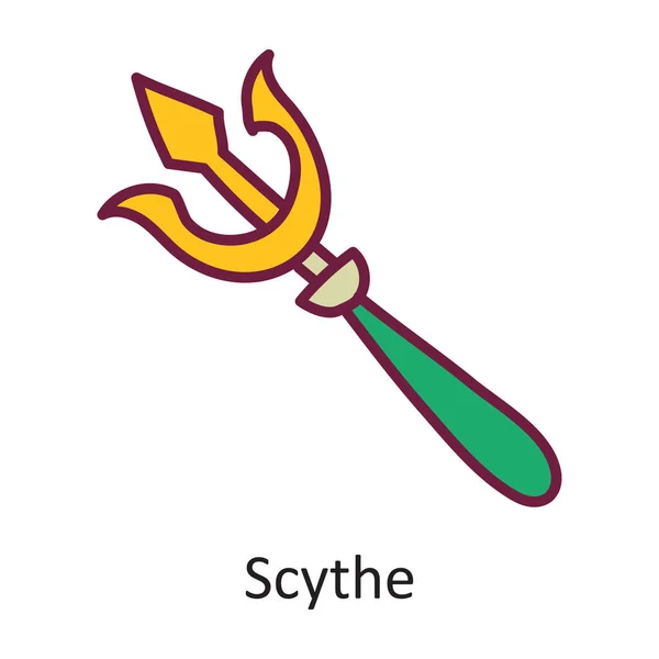 Scythe Vektor Vyplněný Obrys Icon Design Ilustrace Halloween Symbol Bílém — Stockový vektor