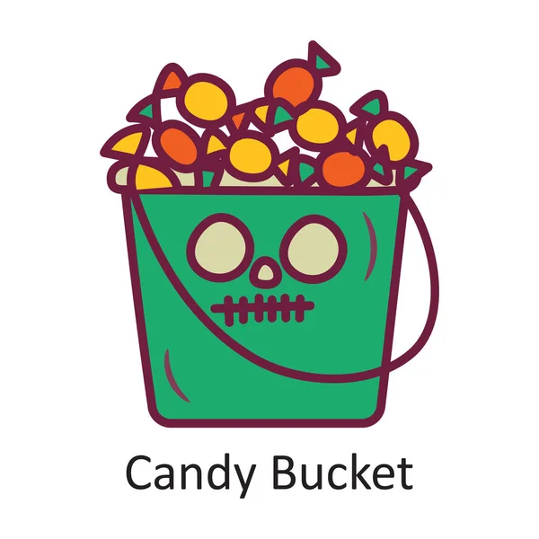 Candy Bucket Vector Gevulde Omtrek Icoon Ontwerp Illustratie Halloween Symbool — Stockvector