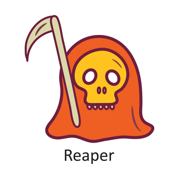 Reaper Vector Esquema Llenado Icono Ilustración Diseño Símbolo Halloween Sobre — Archivo Imágenes Vectoriales