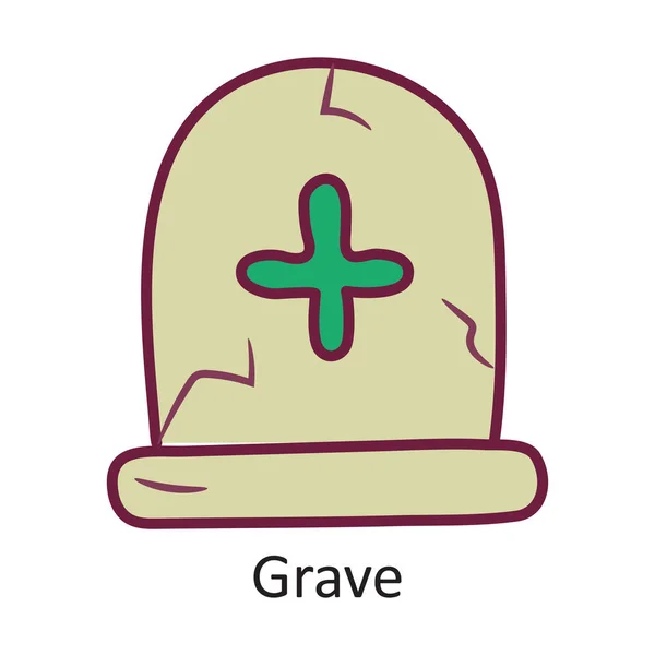 Grave Vecteur Contour Rempli Icône Illustration Conception Symbole Halloween Sur — Image vectorielle