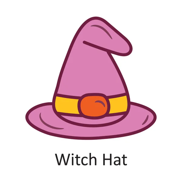 Witch Hat Vector Schema Riempito Icona Illustrazione Design Simbolo Halloween — Vettoriale Stock
