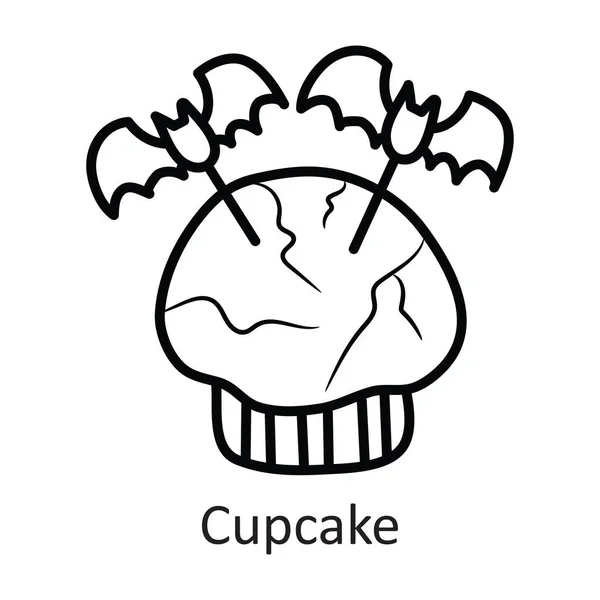 Cupcake Vector Menguraikan Ilustrasi Icon Design Simbol Halloween Pada Latar - Stok Vektor