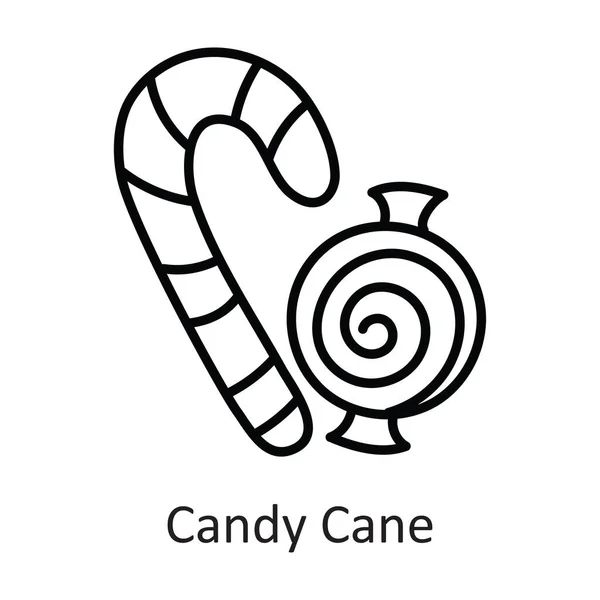 Candy Cane Vektor Skissera Ikonen Design Illustration Halloween Symbol Vit — Stock vektor