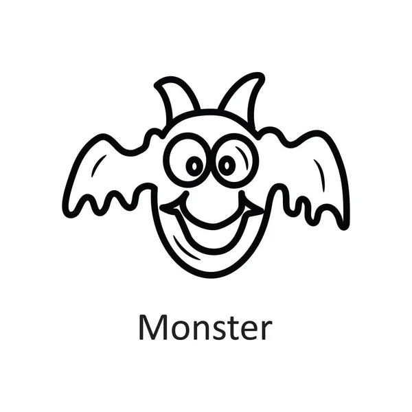 Monster Vector Outline Icon Ontwerp Illustratie Halloween Symbool Witte Achtergrond — Stockvector