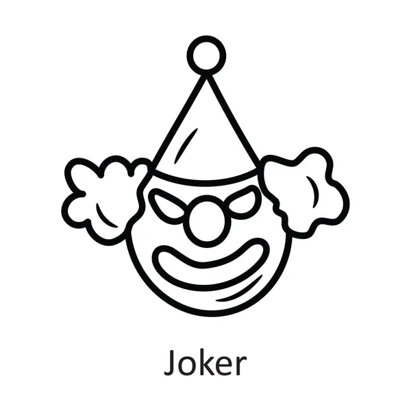 Joker Vector Contorno Icono Diseño Ilustración Símbolo Halloween Sobre Fondo — Vector de stock