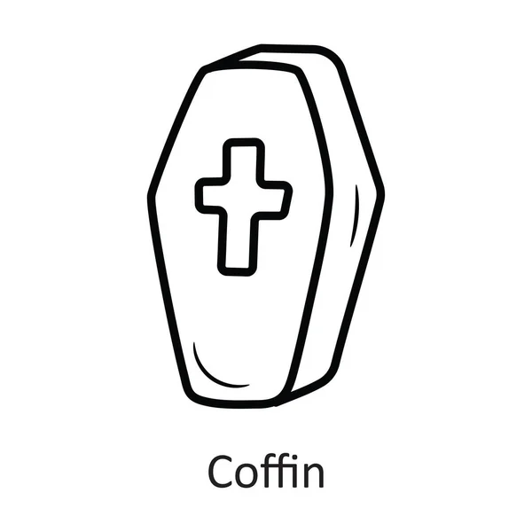 Garis Besar Coffin Vector Icon Design Illustration Simbol Halloween Pada - Stok Vektor
