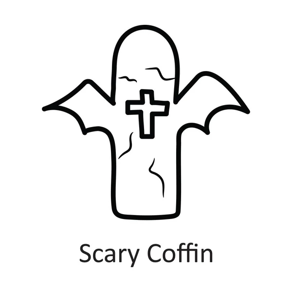 Scary Coffin Esquema Vectorial Icono Diseño Ilustración Símbolo Halloween Sobre — Archivo Imágenes Vectoriales