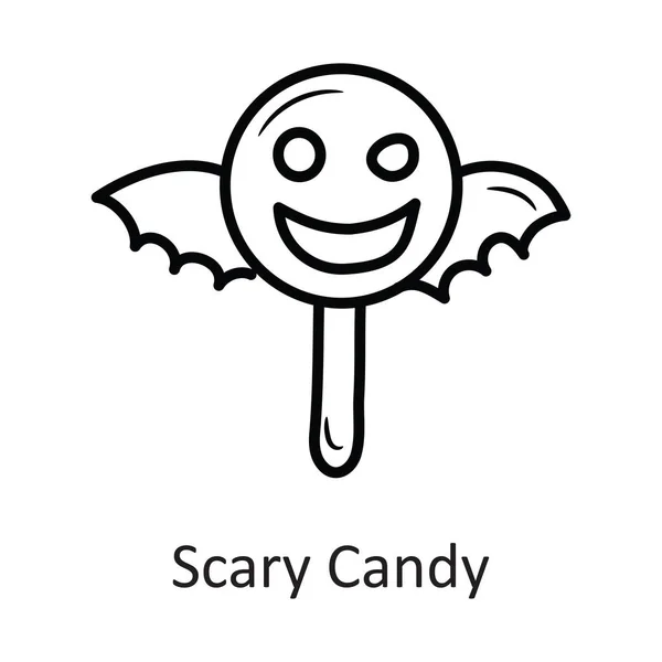 Scary Candy Διανυσματικό Περίγραμμα Εικονίδιο Σχεδιασμός Εικονογράφηση Απόκριες Σύμβολο Λευκό — Διανυσματικό Αρχείο