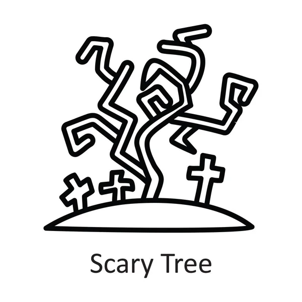 Scary Tree Vector Outline Icon Design Illustration Halloween Symbol White — Stock Vector