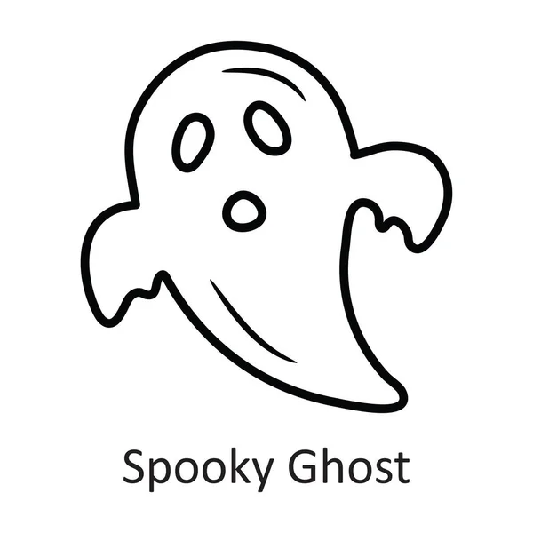Spooky Ghost Vector Omtrek Pictogram Ontwerp Illustratie Halloween Symbool Witte — Stockvector