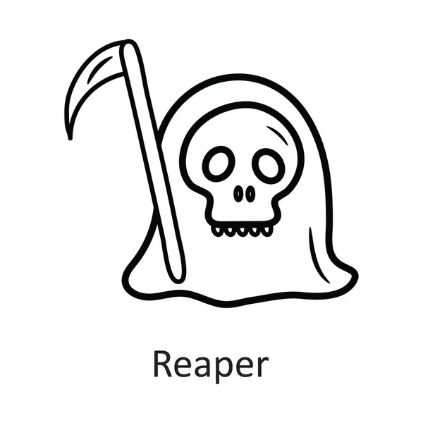 Reaper Vector Contorno Icono Diseño Ilustración Símbolo Halloween Sobre Fondo — Archivo Imágenes Vectoriales