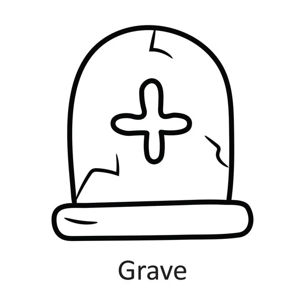 Grave Vektor Garis Besar Icon Desain Ilustrasi Simbol Halloween Pada - Stok Vektor