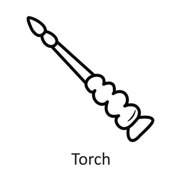 Torch Vector Outline Icon Ontwerp Illustratie Halloween Symbool Witte Achtergrond — Stockvector