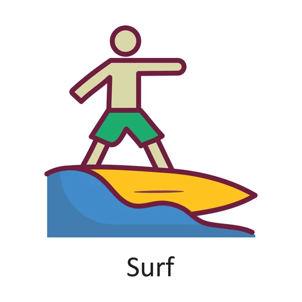Surf Διάνυσμα Γεμάτο Περίγραμμα Εικονίδιο Σχεδιασμός Εικονογράφηση Σύμβολο Διακοπών Λευκό — Διανυσματικό Αρχείο