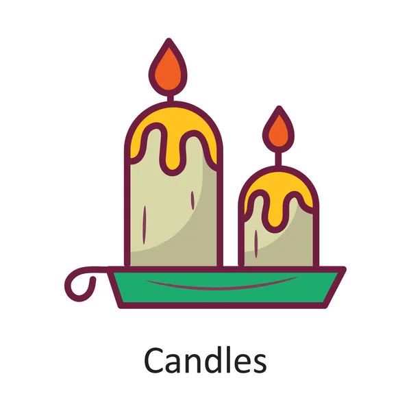 Candles Vector Filled Outline Icon Design Illustration Holiday Symbol White — Stock Vector