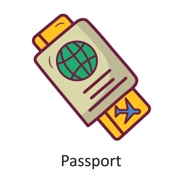 Paszport Wektor Wypełniony Zarys Ikona Projekt Ilustracji Symbol Wakacyjny Białym — Wektor stockowy