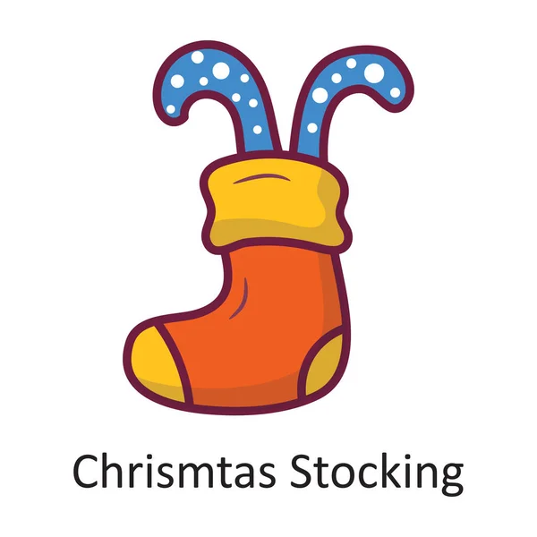Noël Stocking Vecteur Rempli Contour Icône Design Illustration Symbole Vacances — Image vectorielle