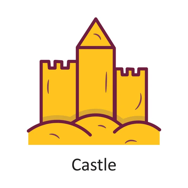 Κάστρο Διάνυσμα Γεμάτο Περίγραμμα Εικονίδιο Σχεδιασμός Εικονογράφηση Σύμβολο Διακοπών Λευκό — Διανυσματικό Αρχείο