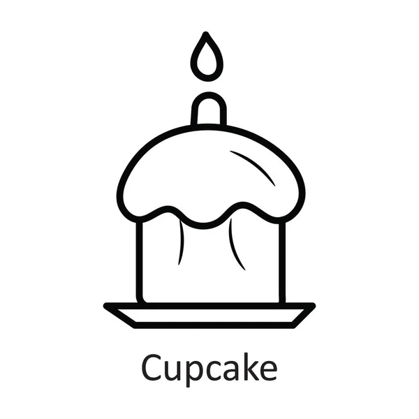 Cupcake Vector Contorno Icono Diseño Ilustración Símbolo Vacaciones Sobre Fondo — Vector de stock