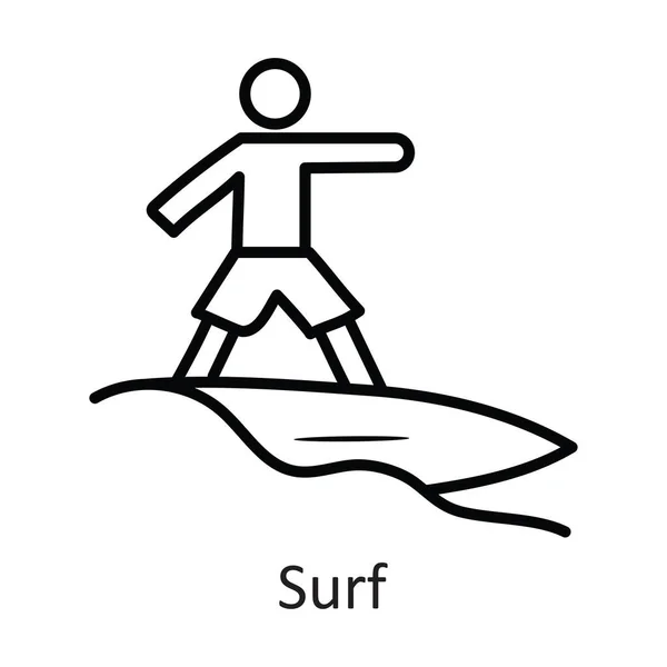 Surf Vektor Kontur Ikonen Design Illustration Holiday Symbol Vit Bakgrund — Stock vektor