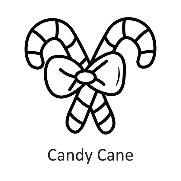 Candy Cane Διάνυσμα Περίγραμμα Εικονίδιο Σχεδιασμός Εικόνα Σύμβολο Διακοπών Λευκό — Διανυσματικό Αρχείο