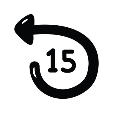 15 saniye geriye, katı simge tasarımı çizimi. Beyaz arkaplan EPS 10 Dosyasında Ortam Kontrol Sembolü