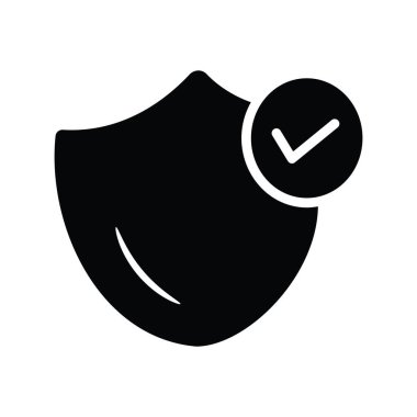 Doğrulanmış Güvenlik Vektörü Katı Simge Tasarımı çizimi. Beyaz arkaplan EPS 10 Dosyasında Ortam Kontrol Sembolü