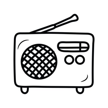 Radyo Oynatıcı vektör ana hatları Simge Tasarımı illüstrasyonu. Beyaz arkaplan EPS 10 Dosyasında Müzik Sembolü