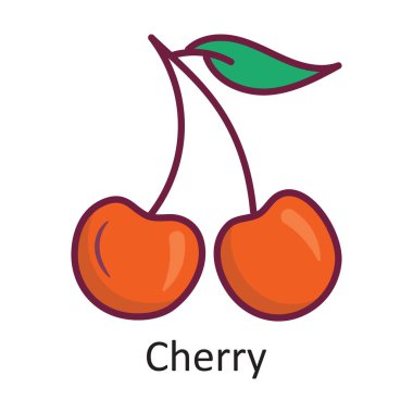 Kiraz vektörü Simge Tasarımı illüstrasyonunu ana hatlarıyla doldurdu. Beyaz arkaplan EPS 10 Dosyasında Doğa Sembolü