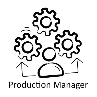 Prodüksiyon Müdürü Simge Tasarım Çizimi. Beyaz arkaplan EPS 10 Dosyasında Proje Yönetimi Sembolü
