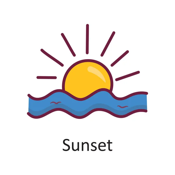 Sunset Vector Filled Outline Icon Design Illustration Nature Symbol White — Stock Vector