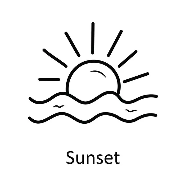 Sunset Vector Outline Icon Design Illustration Nature Symbol White Background — Stock Vector