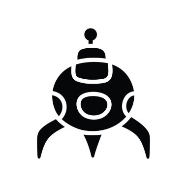 Sputnik Vektörü katı Simge Tasarımı çizimi. Beyaz arkaplan EPS 10 Dosyasında Uzay Sembolü