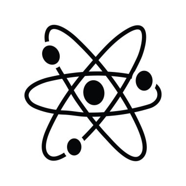 Atom Vektörü katı Simge Tasarımı çizimi. Beyaz arkaplan EPS 10 Dosyasında Uzay Sembolü