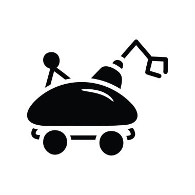 Ay Robotu Vektörü katı Simge Tasarımı çizimi. Beyaz arkaplan EPS 10 Dosyasında Uzay Sembolü