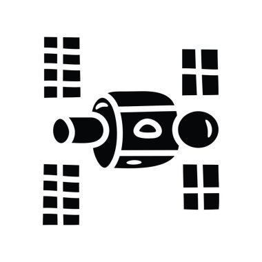 Uydu Vektörü katı Simge Tasarımı çizimi. Beyaz arkaplan EPS 10 Dosyasında Uzay Sembolü