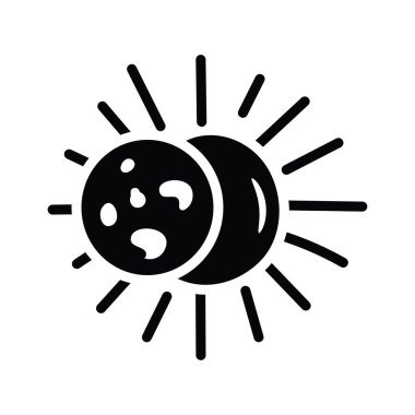 Güneş tutulması Vektörü katı Simge Tasarımı çizimi. Beyaz arkaplan EPS 10 Dosyasında Uzay Sembolü