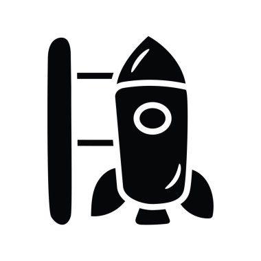 Roket fırlatma vektörü katı simge tasarımı çizimi. Beyaz arkaplan EPS 10 Dosyasında Uzay Sembolü