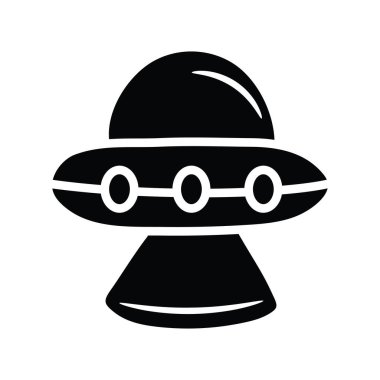 Ufo Vektörü katı Simge Tasarımı çizimi. Beyaz arkaplan EPS 10 Dosyasında Uzay Sembolü