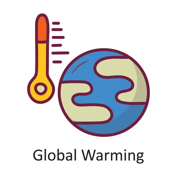 Vecteur Réchauffement Climatique Contour Rempli Icône Illustration Conception Symbole Espace — Image vectorielle