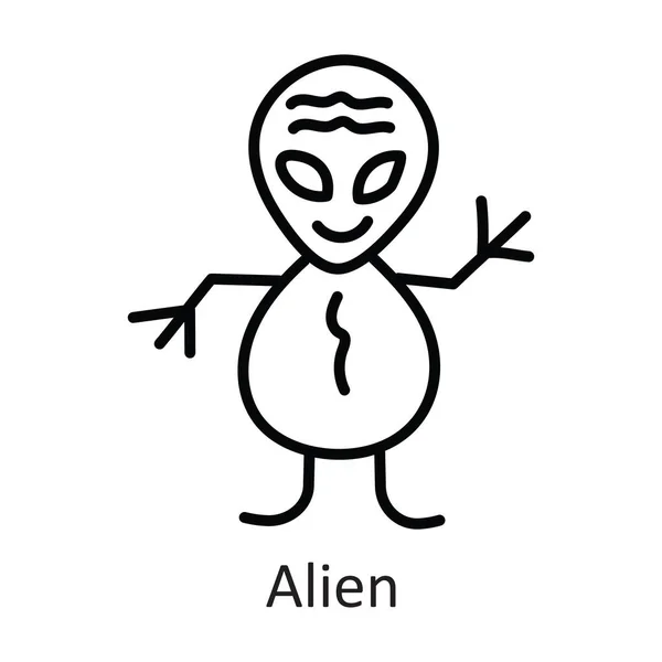 Alien Vector Outline Icon Design Illustration Leerzeichen Auf Weißem Hintergrund — Stockvektor