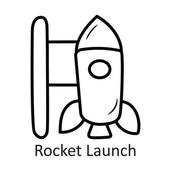 Rocket Lançamento Vector Esboço Ícone Design Ilustração Símbolo Espaço Fundo — Vetor de Stock