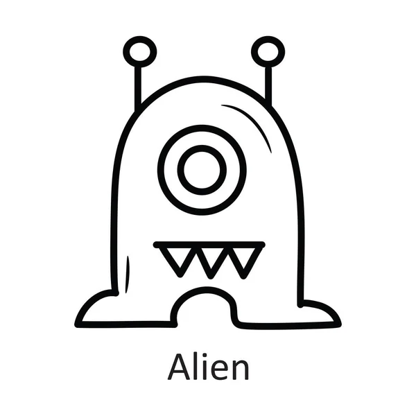 Alien Vector Outline Icon Design Illustration Leerzeichen Auf Weißem Hintergrund — Stockvektor