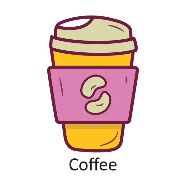 Coffee Vector Mengisi Garis Besar Icon Desain Ilustrasi Simbol Perjalanan - Stok Vektor