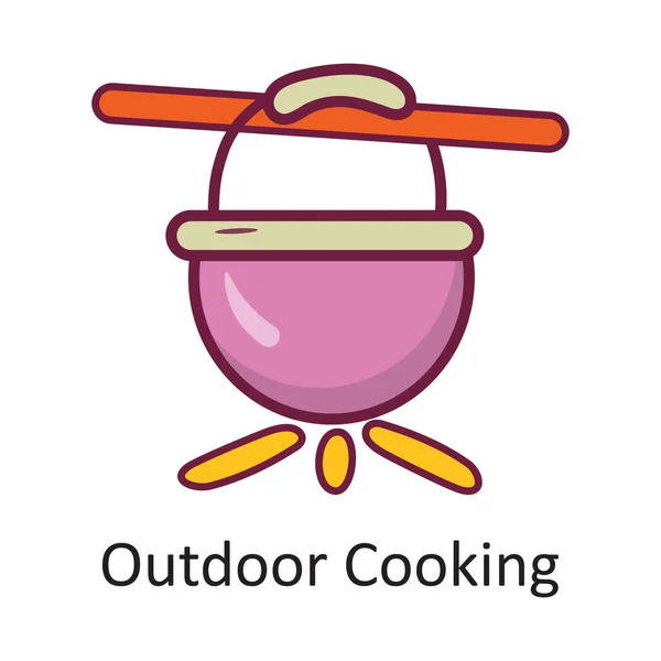 Outdoor Cooking Vector Schema Riempito Icona Illustrazione Design Simbolo Viaggio — Vettoriale Stock