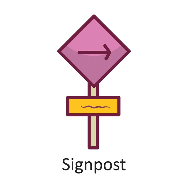 Signpost Vector Plný Obrys Icon Design Illustration Cestovní Symbol Bílém — Stockový vektor