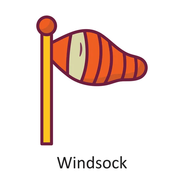 Windsock Vector Filled Περίγραμμα Εικονίδιο Σχεδιασμός Εικονογράφηση Ταξιδιωτικό Σύμβολο Λευκό — Διανυσματικό Αρχείο
